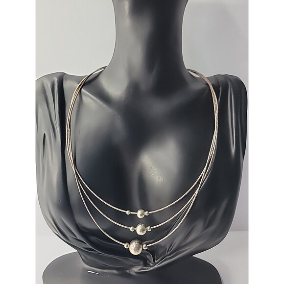 Vintage Sterling Silver 925 Necklace Beaded Rope Multi Strand Jewelry Fine Metal - Picture 3 of 15